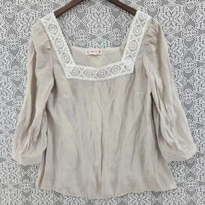 Nanette Lepore square neck crochet pullover women's blouse Tan M